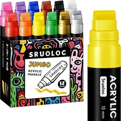 12 Colors Jumbo Markers, 15mm Jumbo Felt Tip, Acrylic Paint Markers for Rock