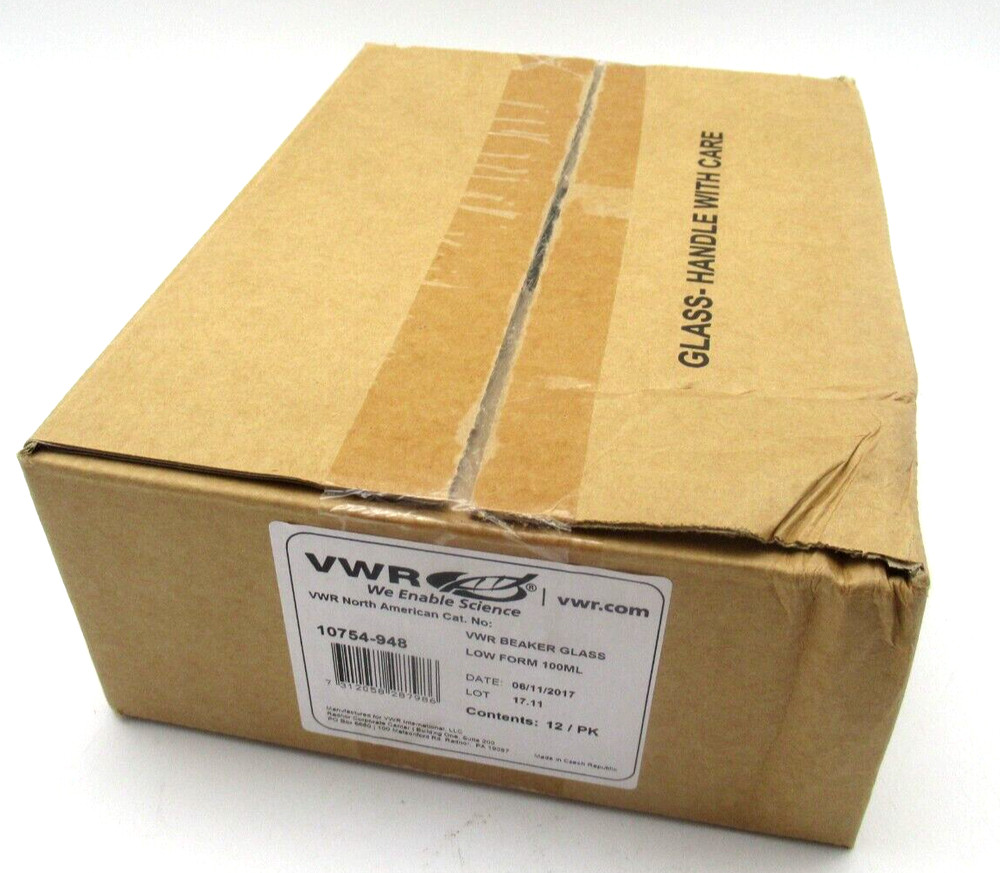 Pack of 12 VWR 10754-948 Low Form Breaker Glass 100mL SEALED *NEW*