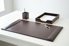 Brown Bonded Leather Luxury 3 Piece Desk Set – Blotter Pad & Desk Organization E