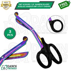 3 EMT Scissors 7.25″ Rainbow Blades with Black Handle Utility Shears German Gr