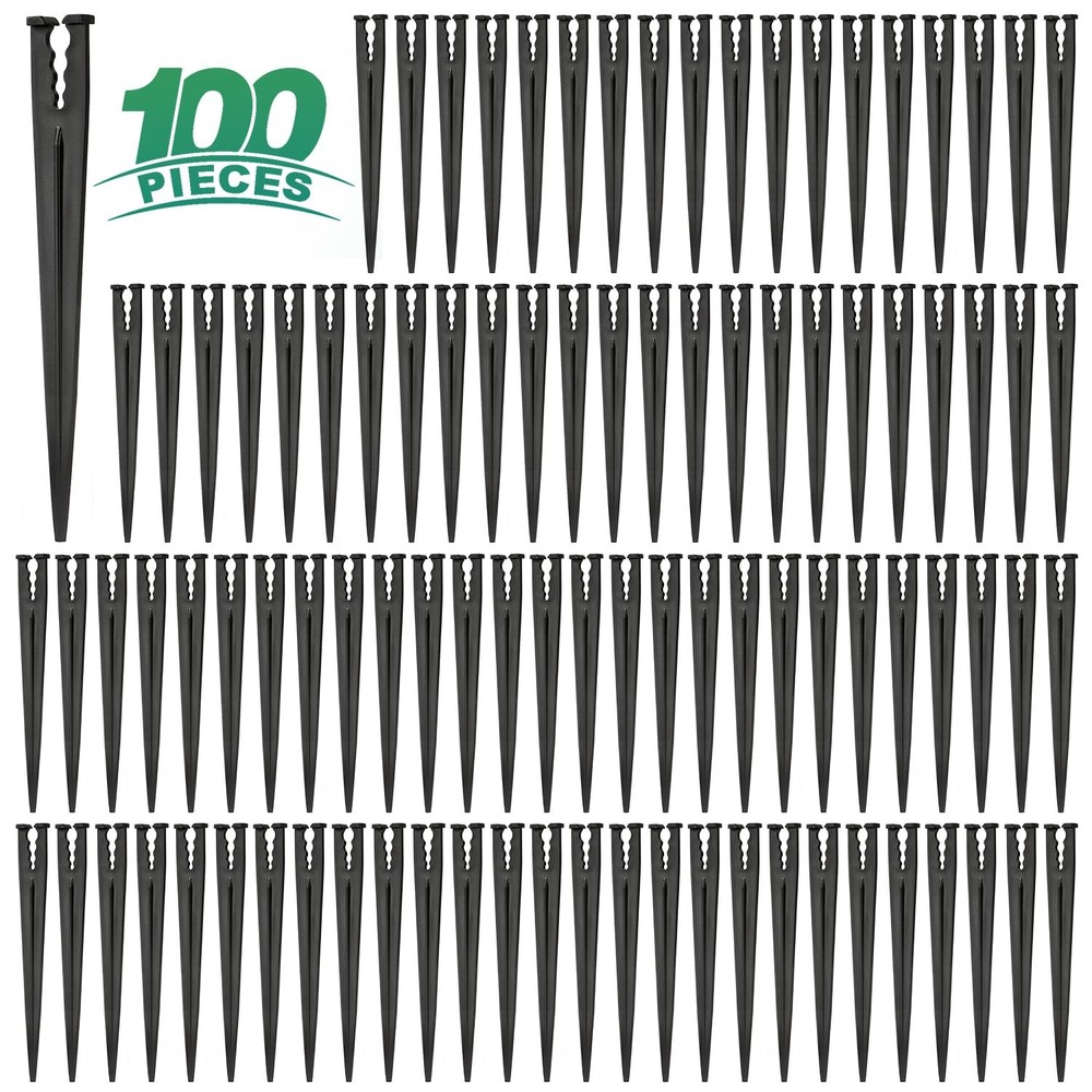 100 Pack 1/4 Inch Drip Irrigation Support Stakes, Plastic, 5.68 Inch, Barb Conne
