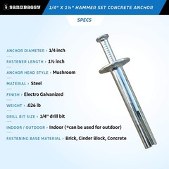 Sandbaggy 1/4″ x 1-1/2″ Hammer Set Concrete Anchor – Drive In Pin Anchors