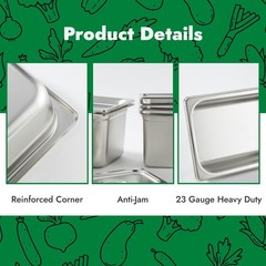 6 PCS AntiJam Hotel Pan 1/9 Size 4 Inch Deep Stainless Steel Steam Table
