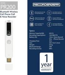 PR200 Bluetooth Cell Phone Call Recording Device, iPhone Android Mobile Recorder