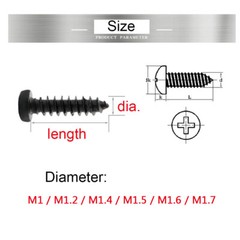 Black Small Self Tapping Screws Phillips Pan Head M1 M1.2 M1.4 M1.5 M1.6 M1.7 M2