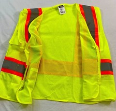 men’s neon yellow safety work vest size large mesh sleeveless zip front reflect