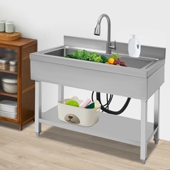 Used Commercial Sink Stainless Steel Sink Single Bowl Kitchen Sink w/ Faucet