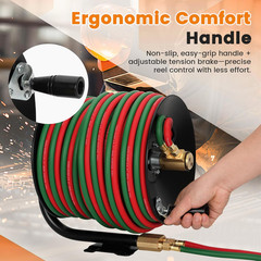 Manual Twin Welding Hose Reel Set, 1/4″ ID 100Ft Oxygen Acetylene Hose (Max 300