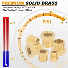 4 PCS Brass Reducer Hex Bushing 1/4 NPT Male to 1/8 NPT Female Pipe Hose Thread