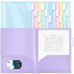 Fuutreo 12 Pcs Plastic Folders with 2 Pockets & Clear 2 Pockets, Pastel