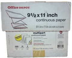 OfficeDepot 9.5 X 11 Continuous Paper 3 Part Carbonless 1000 Ct—SHIPS IN 24 HRS-