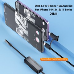 For iOS iPhone 15/Plus/Pro Max/14/Android Cell Phones Endoscope Inspection Cam
