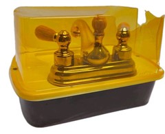 Bel-Air Solid Brass Bathroom Sink Faucet Gold Wood Handles Pop-Up Drain NOS Vtg