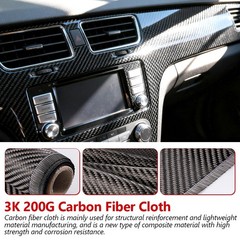 150cm x 20cm Real Carbon Fiber Fabric Cloth Roll 3k 200gsm 2×2 Twill Weave Black