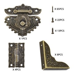 13Pcs Antique Engraved Latch Hasp Hinges Box Corner Protectors with Screws Ki…