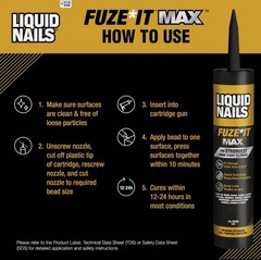 Liquid Nails Fuze It MAX 9 OZ Interior Exterior Construction Adhesive.