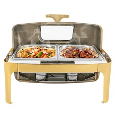 Roll Top Chafing Dish with 2 Food Pans & Visible Lid Restaurant Food Warmer