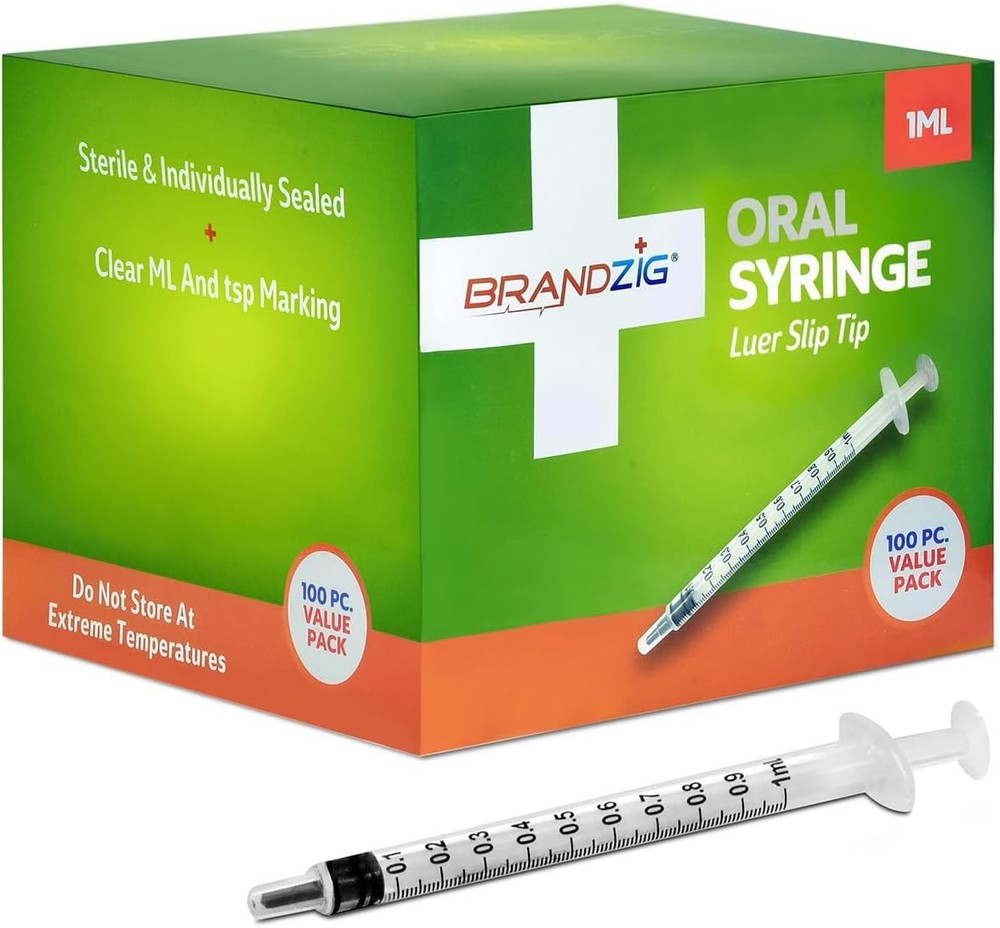 1ml Oral Syringe 100 Pack Luer Slip Tip No Needle Sterile Individually Blister