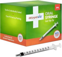 1ml Oral Syringe 100 Pack Luer Slip Tip No Needle Sterile Individually Blister