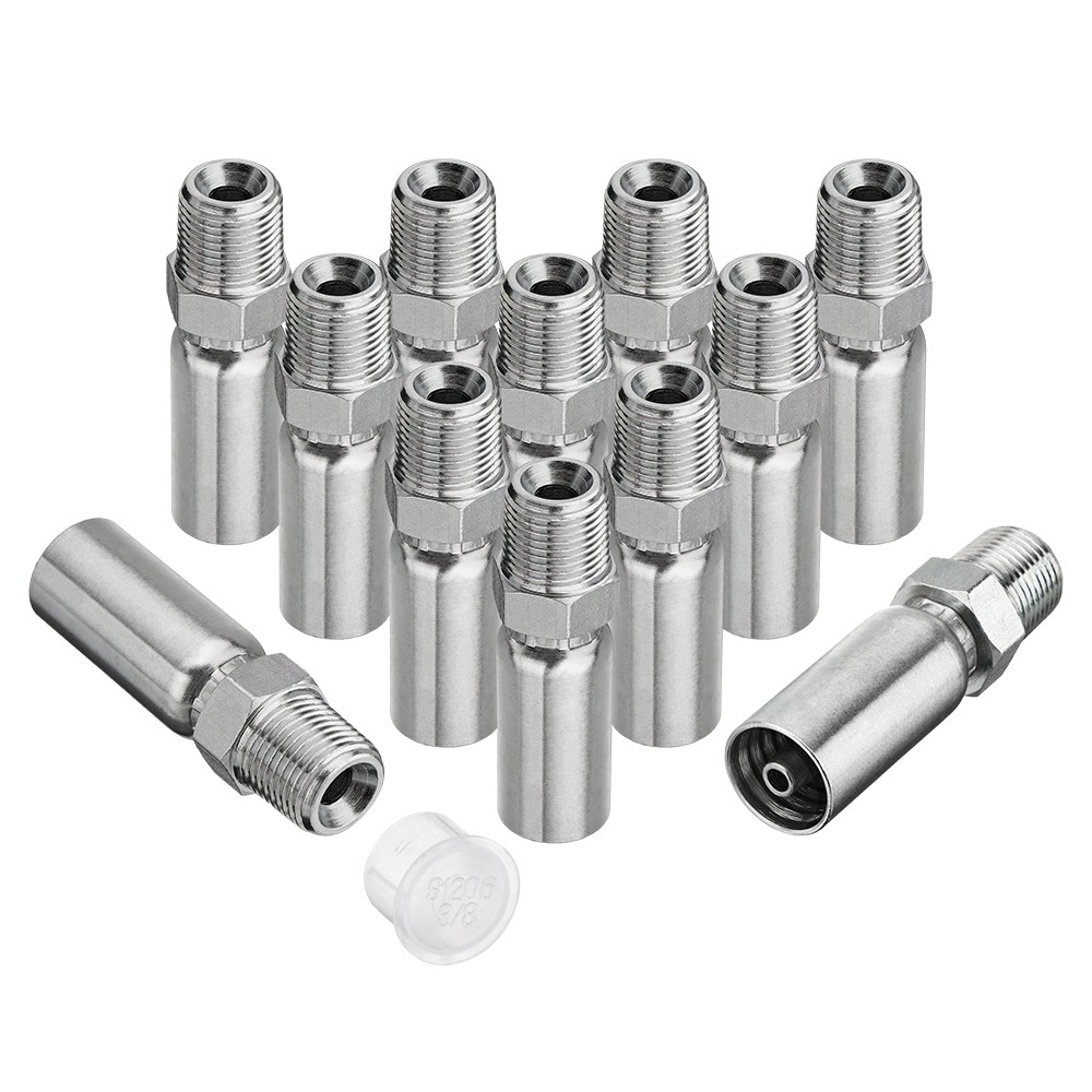 12PCS Hydraulic Hose End Fitting 1/4″ Hose x 3/8″ NPTF Male w/ Protection Cover