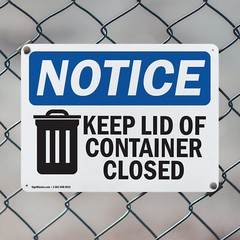 (2 Pack) Keep Lid Of Container Closed OSHA Notice Sign Decal Metal Plastic