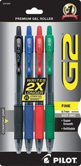 G2 Gel Roller Pens, 1mm Bold Point – Assorted Classic Colors, Pack of 4
