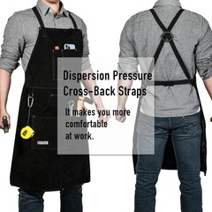 Durable Leather Welding Apron, Adult Unisex, Spark & Flame Resistant, 6 Pockets