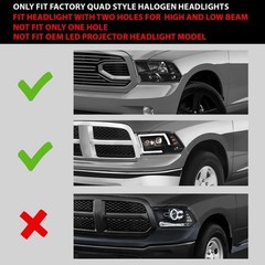 LED DRL Headlamps Dodge Ram 1500-3500 2009-2012 Smoky Lens Chrome Housing Amber