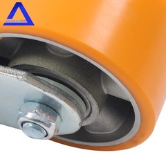 4″ Side Brake Polyurethane Plate Casters, 3200 Pounds, Silver + Qrange, 4 Pieces