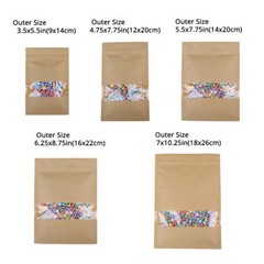 Assorted Sizes Flat Beige Kraft Paper Zip Lock Pouch Bag w/ Clear Window M