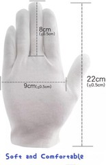 12 Pairs XL+ White Cotton Inspection Gloves – Soft Jewelry Coin Work Gloves