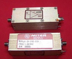 One Miteq AU-3A-150 very low noise amplifier 1-500MHz with typically 1dB N.F.
