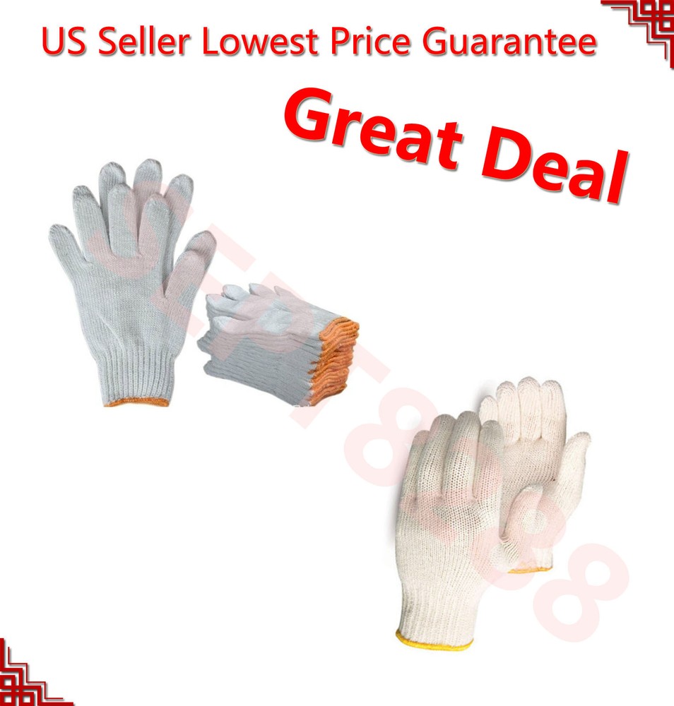 WHOLESALE 300 PAIRS WHITE POLY COTTON STRING KNIT WORK SAFETY GLOVES Size M – L