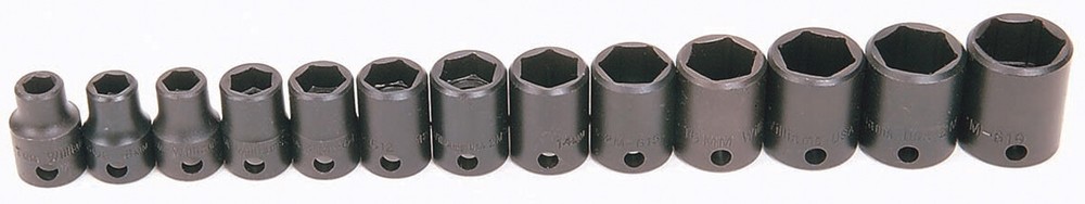 13pc 7 – 19mm 3/8″Drive 6 Point Impact Shallow Clip Rail Socket Set Williams USA