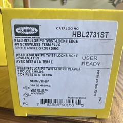 Hubbell HBL2731ST Twist-Lock Plug NEMA L16-30P 30A 480VAC Grounding