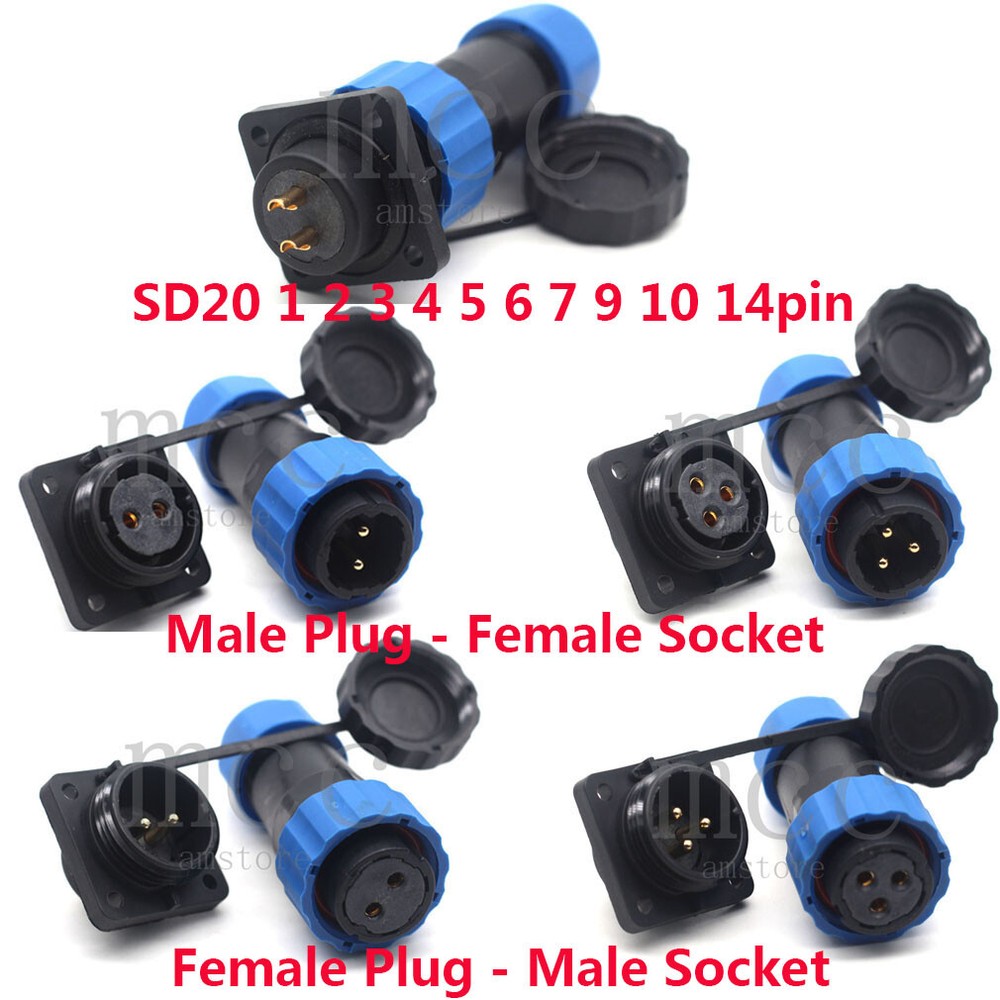 SD20 1-14pin Bulkhead Aviation Waterproof IP68 Plug Socket Power Cord Connector