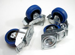 (4 PACK) PENN ELCOM W0985-V6 4″ Swivel Casters w/ Brake & Blue Rubber Wheels