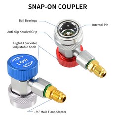 A/C Quick Coupler Connector Adapters High & Low Manifold AC Gauge Set 1/4″ Flare