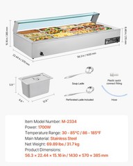VEVOR Commercial Food Warmer 12-Pan 1700W Buffet Bain Marie with Glass Cover