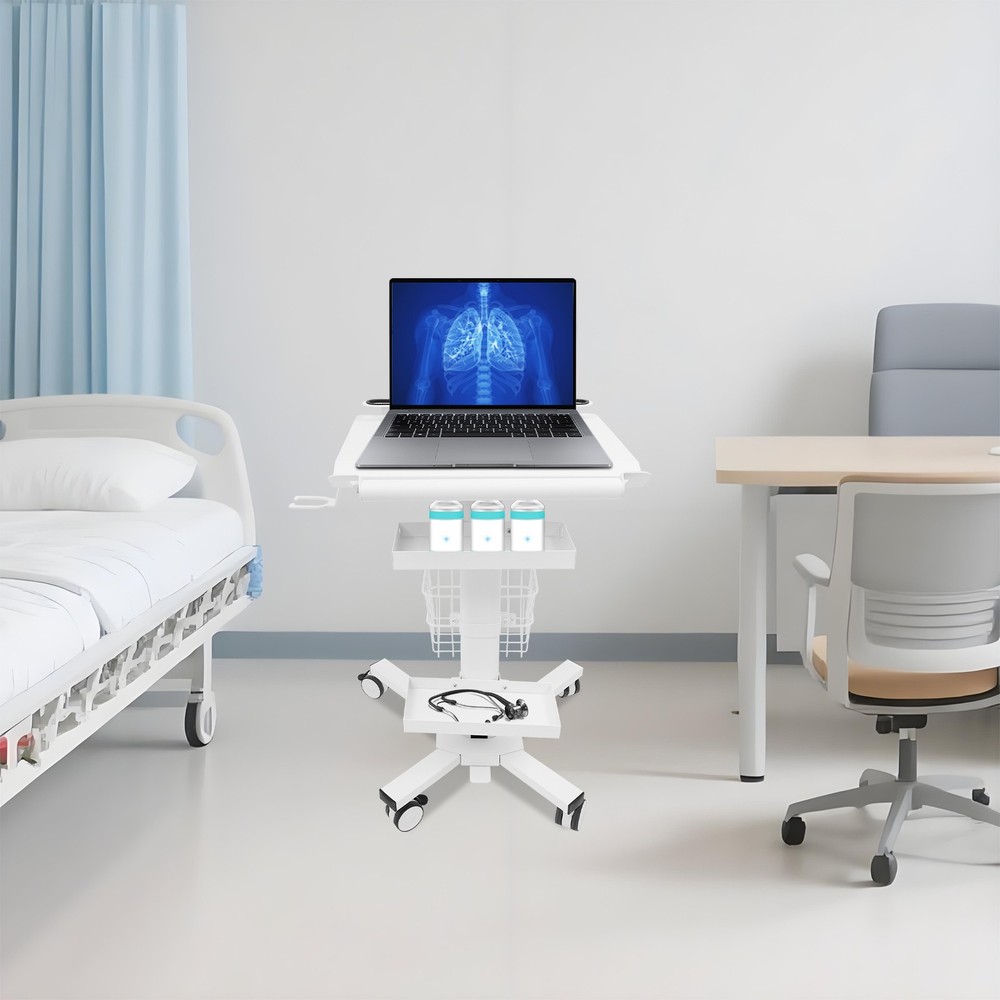 Medical Laptop Workstation Cart With Scanner Holder Storage For Hospital Clinic