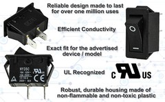 HQRP ON Off Rocker Switch 2-Prong 16A 125V for KEDU HY35C, Saw, Air Compressor