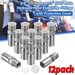 12 Pack Hydraulic Hose Fittings, 3/8″ I.D. Hose X 1/2″ NPTF Male with Protection