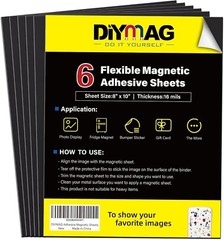 Versatile 8″ x 10″ Flexible Magnetic Sheets with Adhesive Backing – 6 Pack