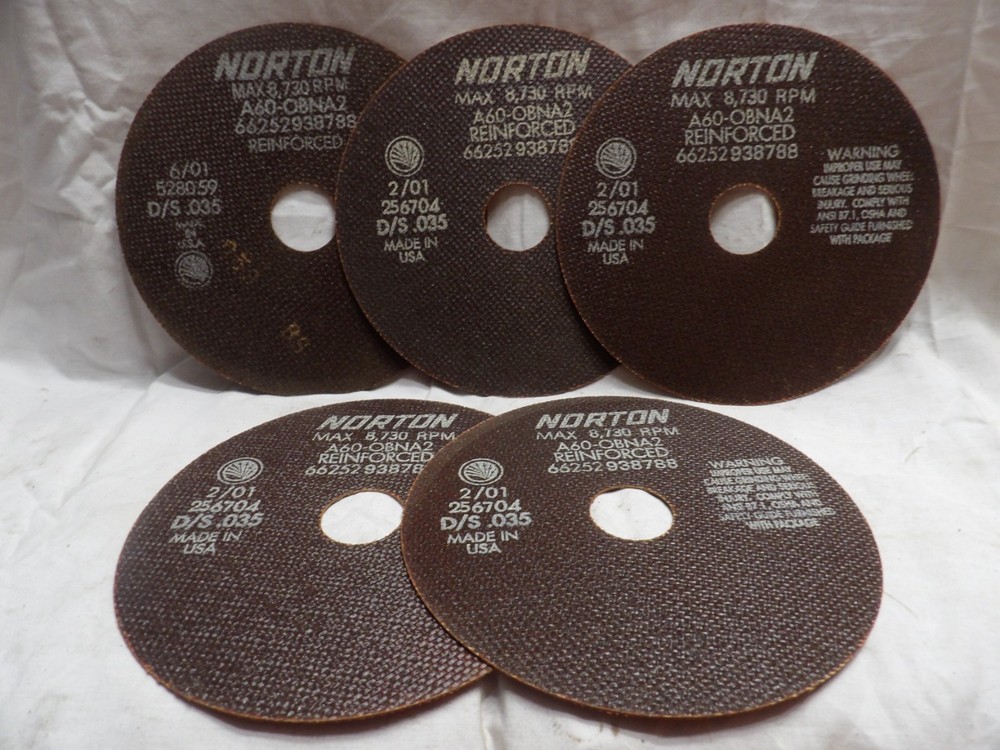 Norton Cutoff Wheel 7″ x .035 x 1-1/4″ A60-OBNA2 8,730 Max rpm (Qty of 5)