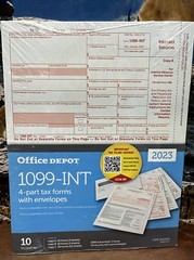 2023 Office Depot 1099-INT Tax Forms w Envelopes 4-Part 10-PK Staples USA 2023