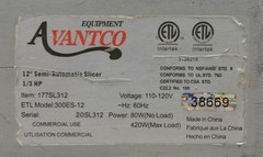 Avantco SL312 12″ Semi-Automatic Gravity Feed Meat Slicer 1/3 hp