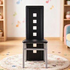4pcs Dining Chairs – High Back Square Cutout Design, Chrome Legs & PU Leather