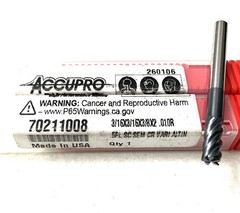 Accupro 70211008 3/16″ 5FL Corner Radius End Mill .015R Solid Carbide AlTiN NEW
