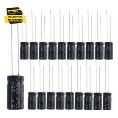 220Uf 25V 6 * 12Mm 20Pcs Electrolytic Capacitor 220 UF MFD 25 Volt 0.24 * 0.47In