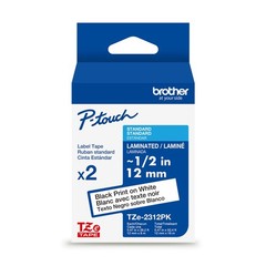 Brother P-Touch TZe231 Label Tape 1/2in Black on White 2 Pack NOB
